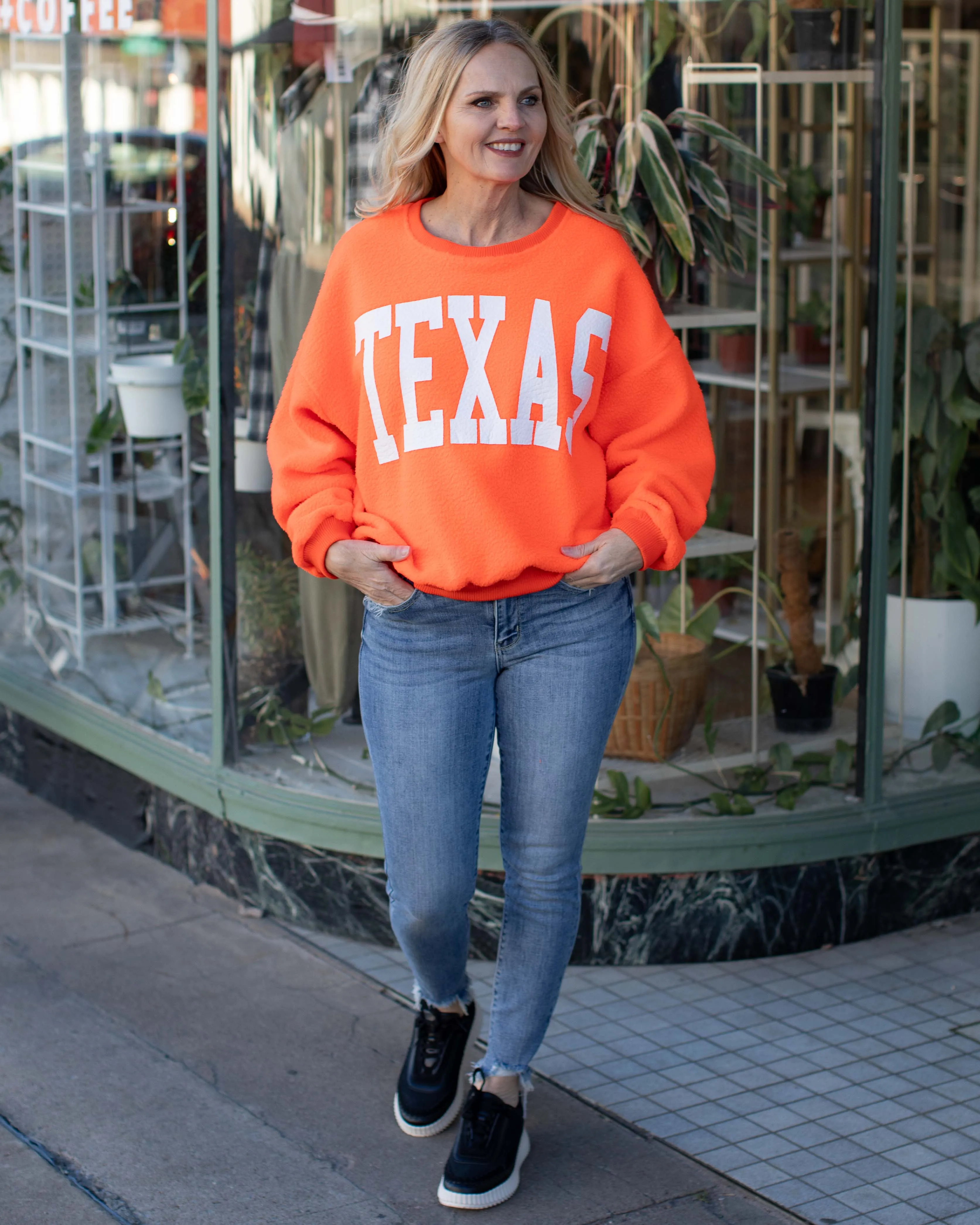 TEXAS FUZZY FLEECE SWEATSHIRT - ORANGE