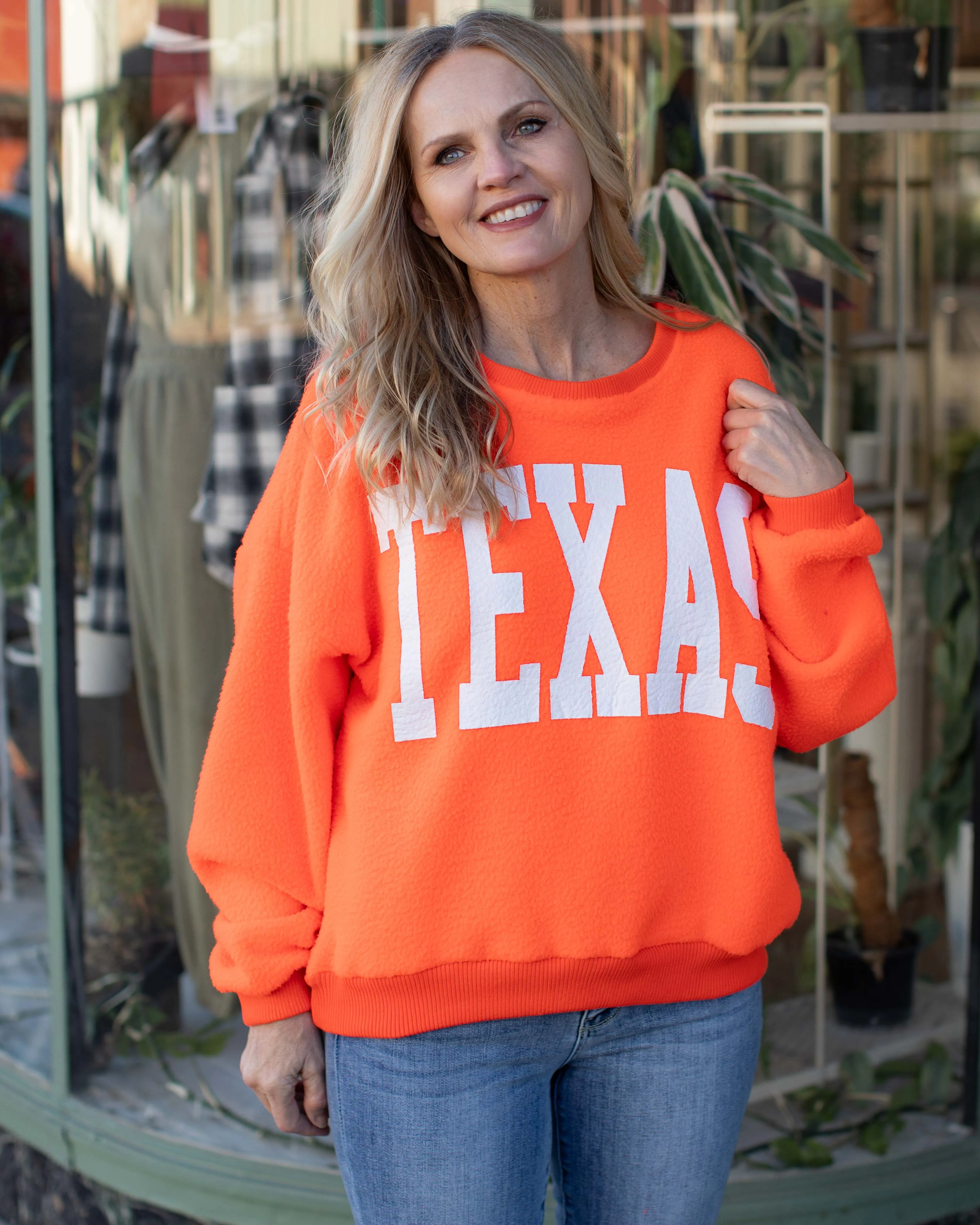 TEXAS FUZZY FLEECE SWEATSHIRT - ORANGE