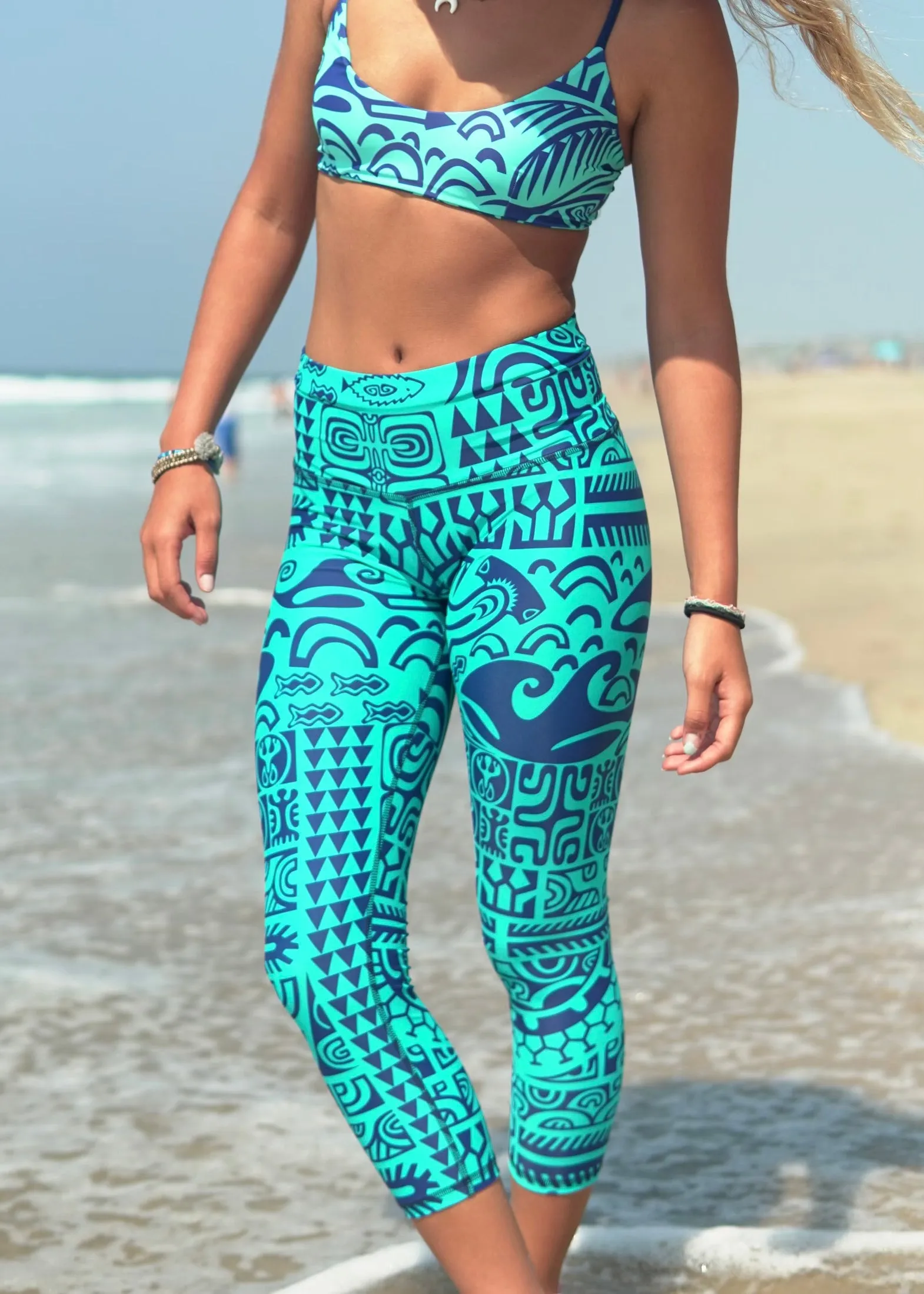Tie-Back Bandeau Bikini Top ~ Matamua Print Cabo Blue/Black