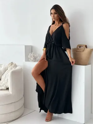 Tied Shoulder Slit Maxi Dress
