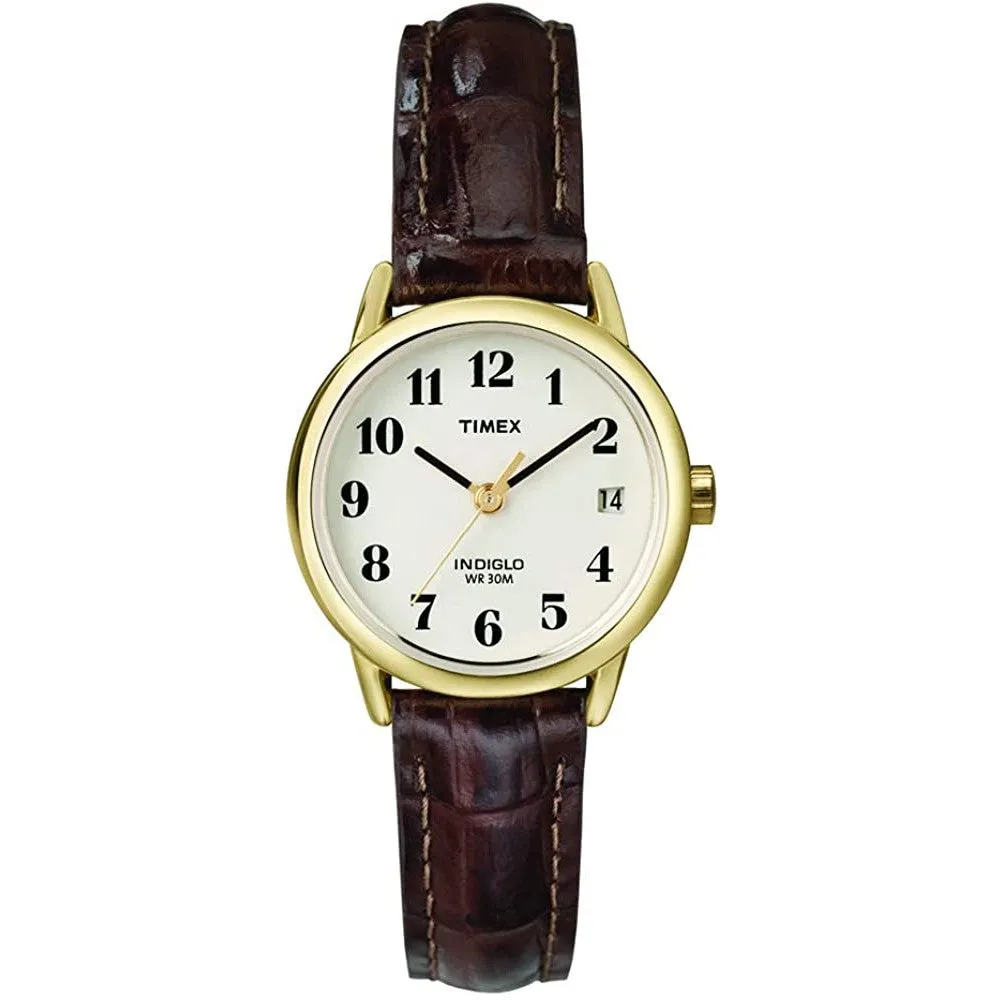 Timex Women's Indiglo Easy Reader Quartz Analog Leather Strap Watch with Date Feature
