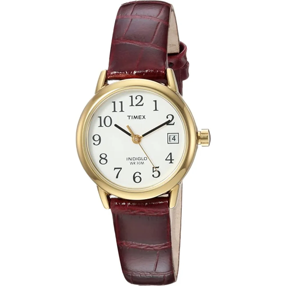 Timex Women's Indiglo Easy Reader Quartz Analog Leather Strap Watch with Date Feature