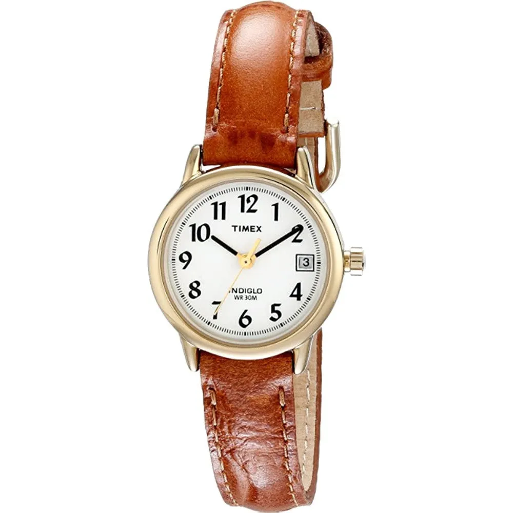 Timex Women's Indiglo Easy Reader Quartz Analog Leather Strap Watch with Date Feature