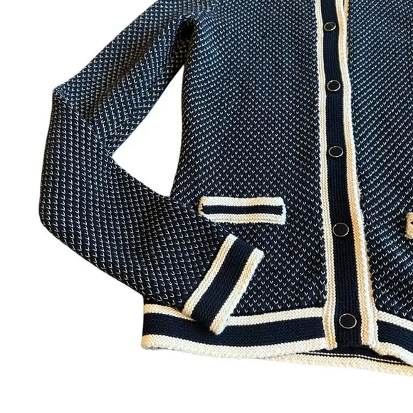 Tommy Hilfiger Button-Down Cardigan Sweater Woven Navy White Size Small Women's