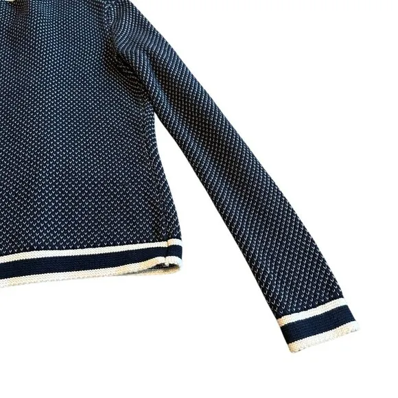 Tommy Hilfiger Button-Down Cardigan Sweater Woven Navy White Size Small Women's