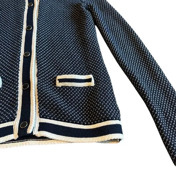 Tommy Hilfiger Button-Down Cardigan Sweater Woven Navy White Size Small Women's