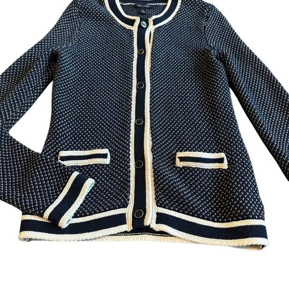 Tommy Hilfiger Button-Down Cardigan Sweater Woven Navy White Size Small Women's