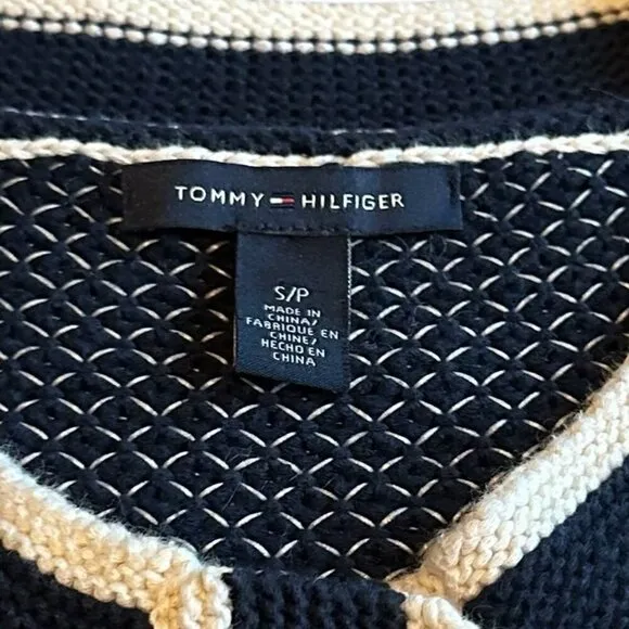 Tommy Hilfiger Button-Down Cardigan Sweater Woven Navy White Size Small Women's