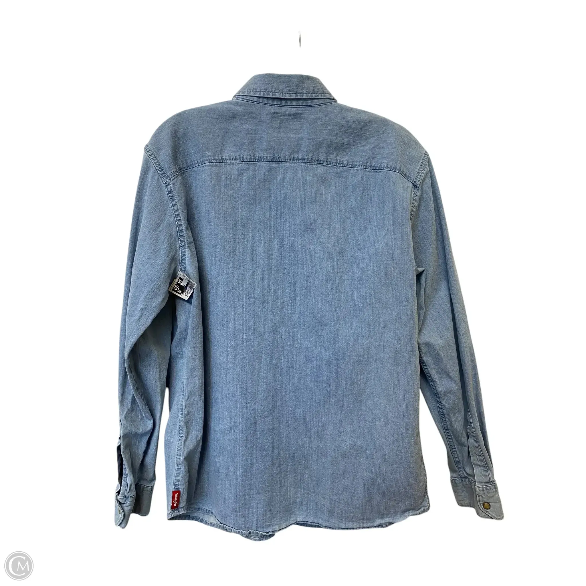 Top Long Sleeve By Wrangler In Blue Denim, Size: L
