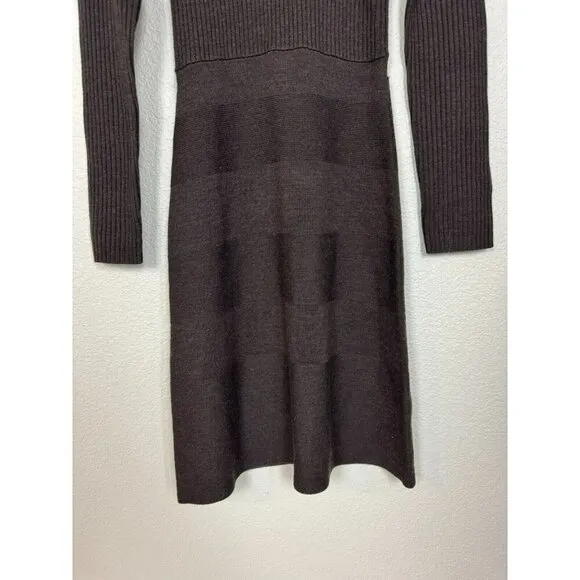 Tory Burch Women's Turtleneck Long Sleeve Rib A Line Sweater Dress Brown Wool