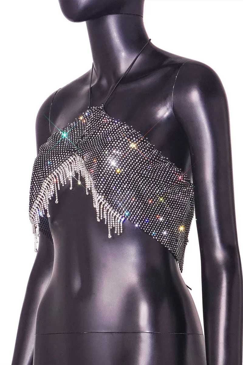 TQ3571 Rhinestones Fringes Top