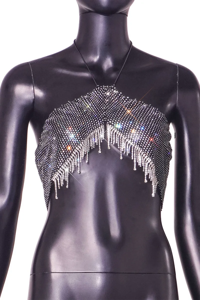 TQ3571 Rhinestones Fringes Top