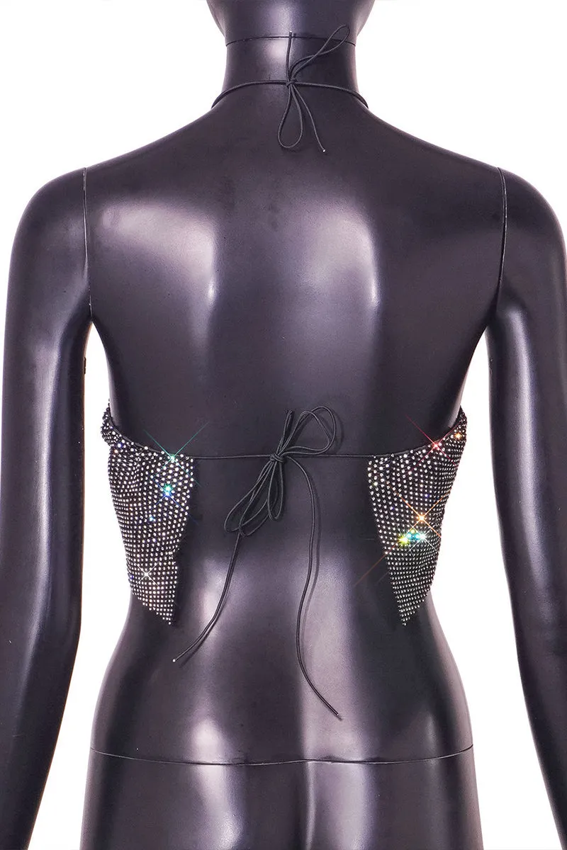 TQ3571 Rhinestones Fringes Top