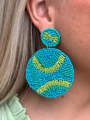 Tri-colored Disc Earrings - Green/Blue