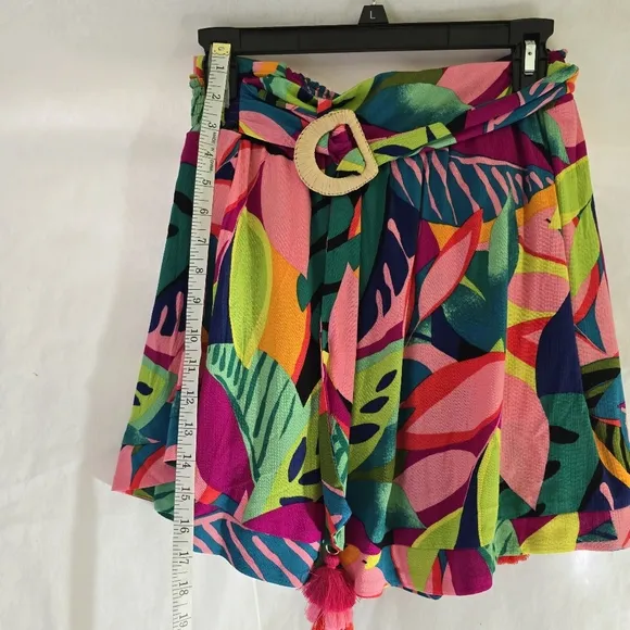 Trina Turk Women Sz L Skort Rainforest elastic waist adjust belt tassel LAST ONE