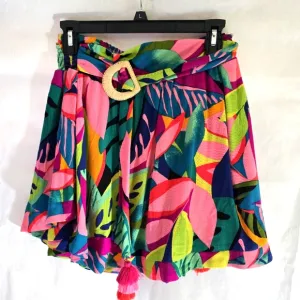 Trina Turk Women Sz L Skort Rainforest elastic waist adjust belt tassel LAST ONE