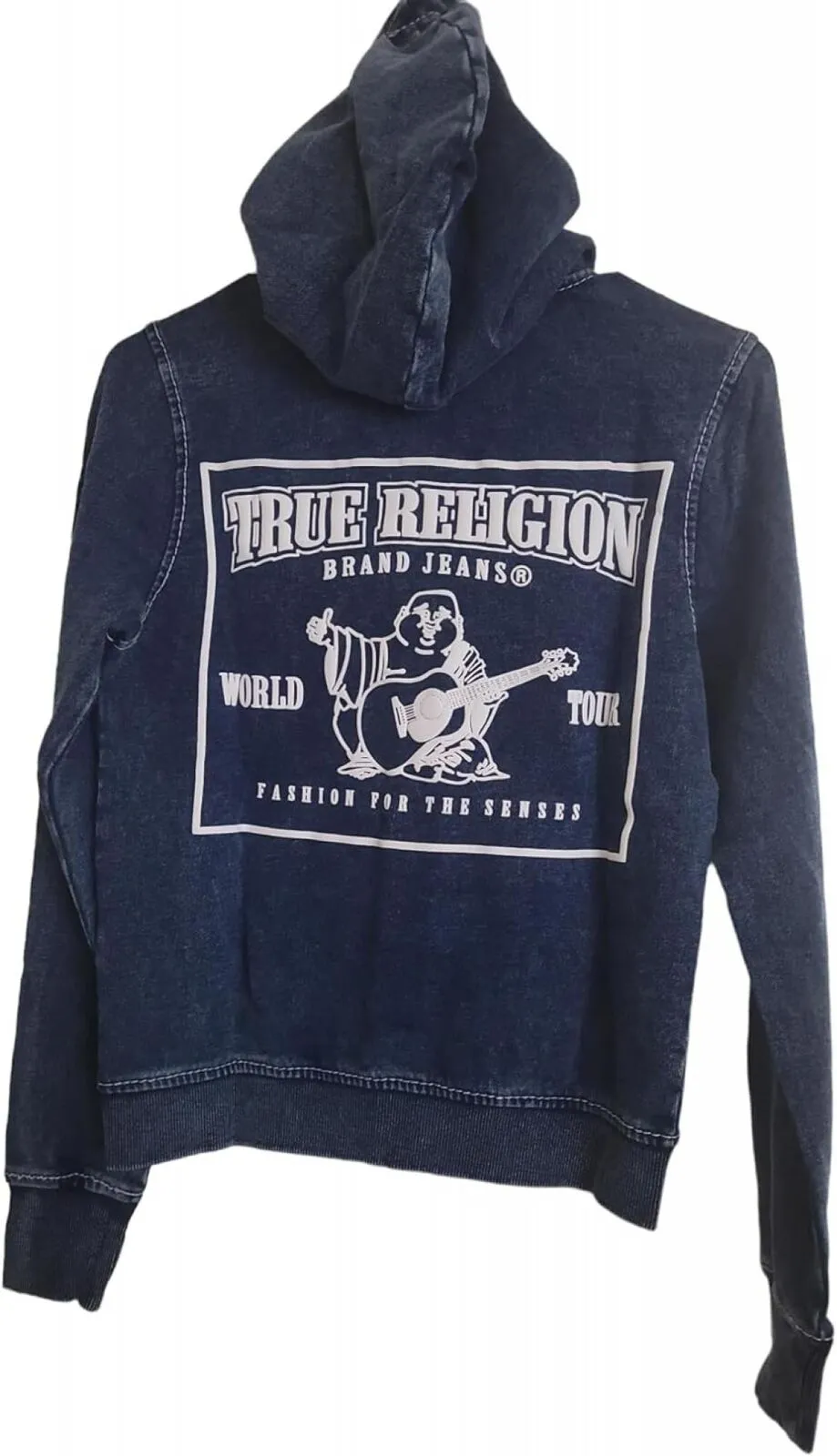 True Religion Women's Big T Classic Zip Up Front Hoodie Indigo M
