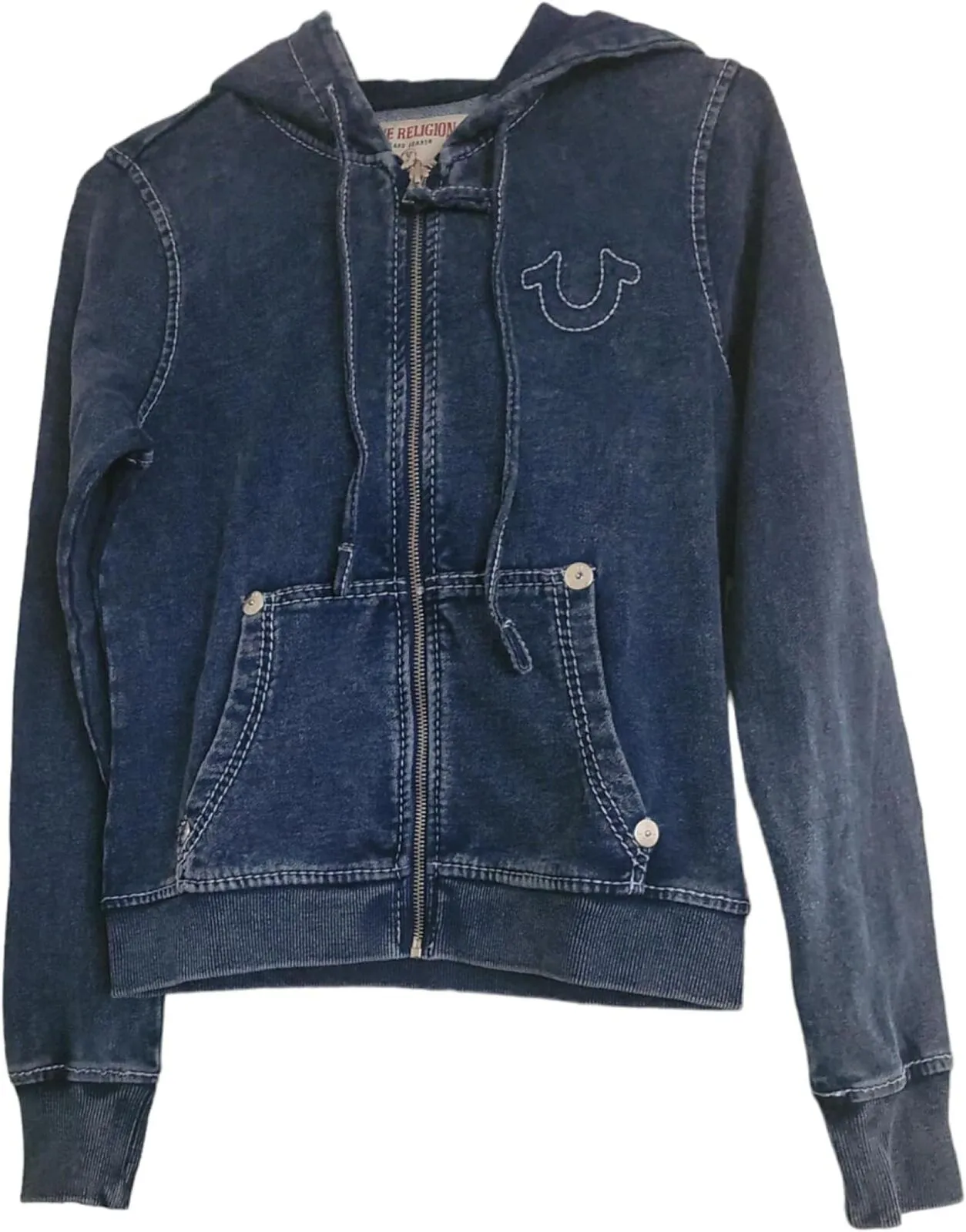 True Religion Women's Big T Classic Zip Up Front Hoodie Indigo M