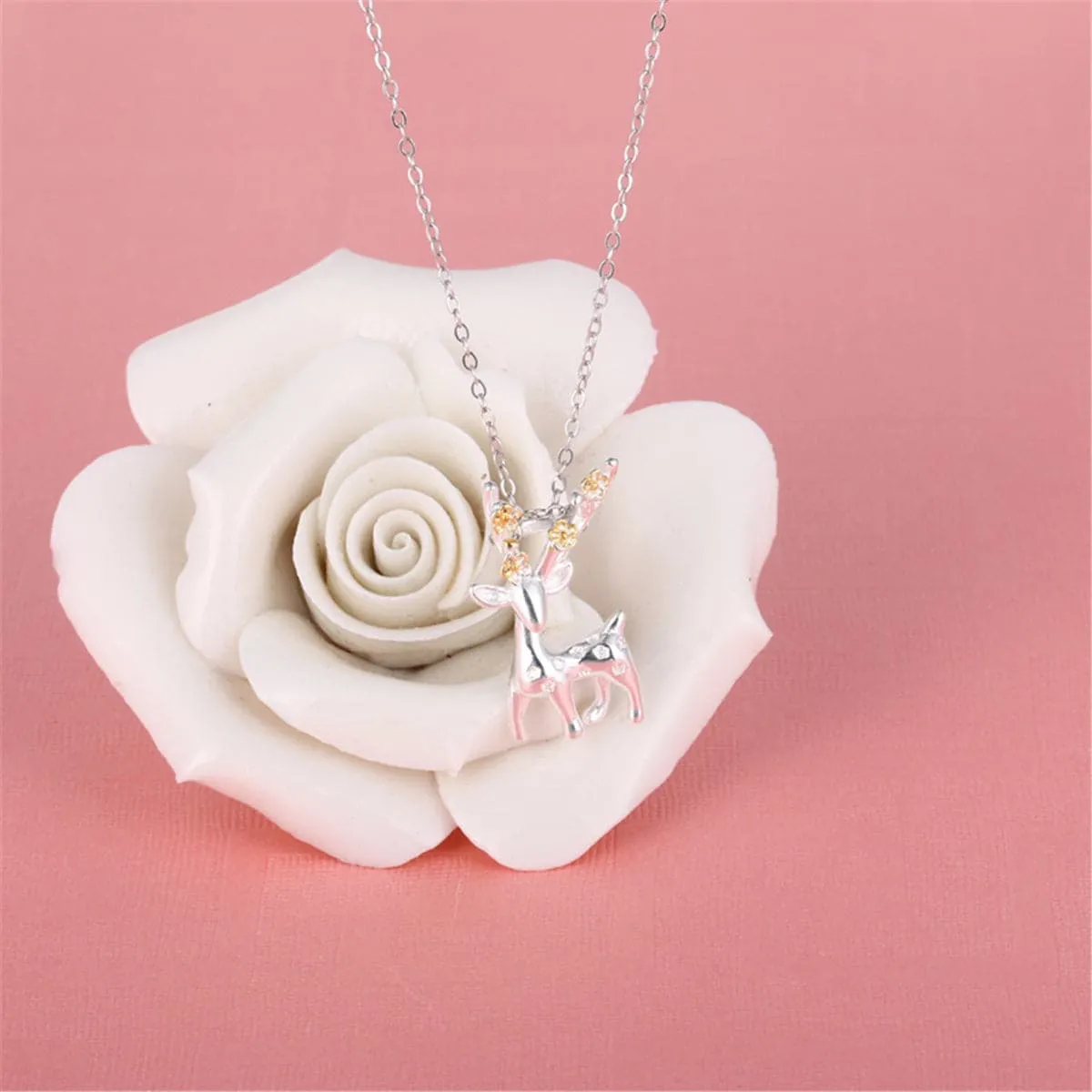 Two-Tone Deer Pendant Necklace