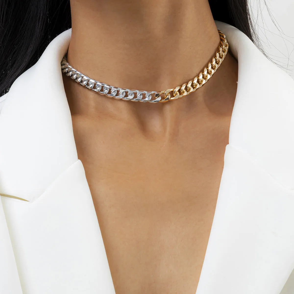 Two Tone Figaro Choker Necklace