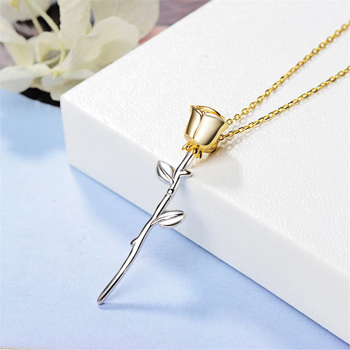Two Tone Rose Pendant Necklace