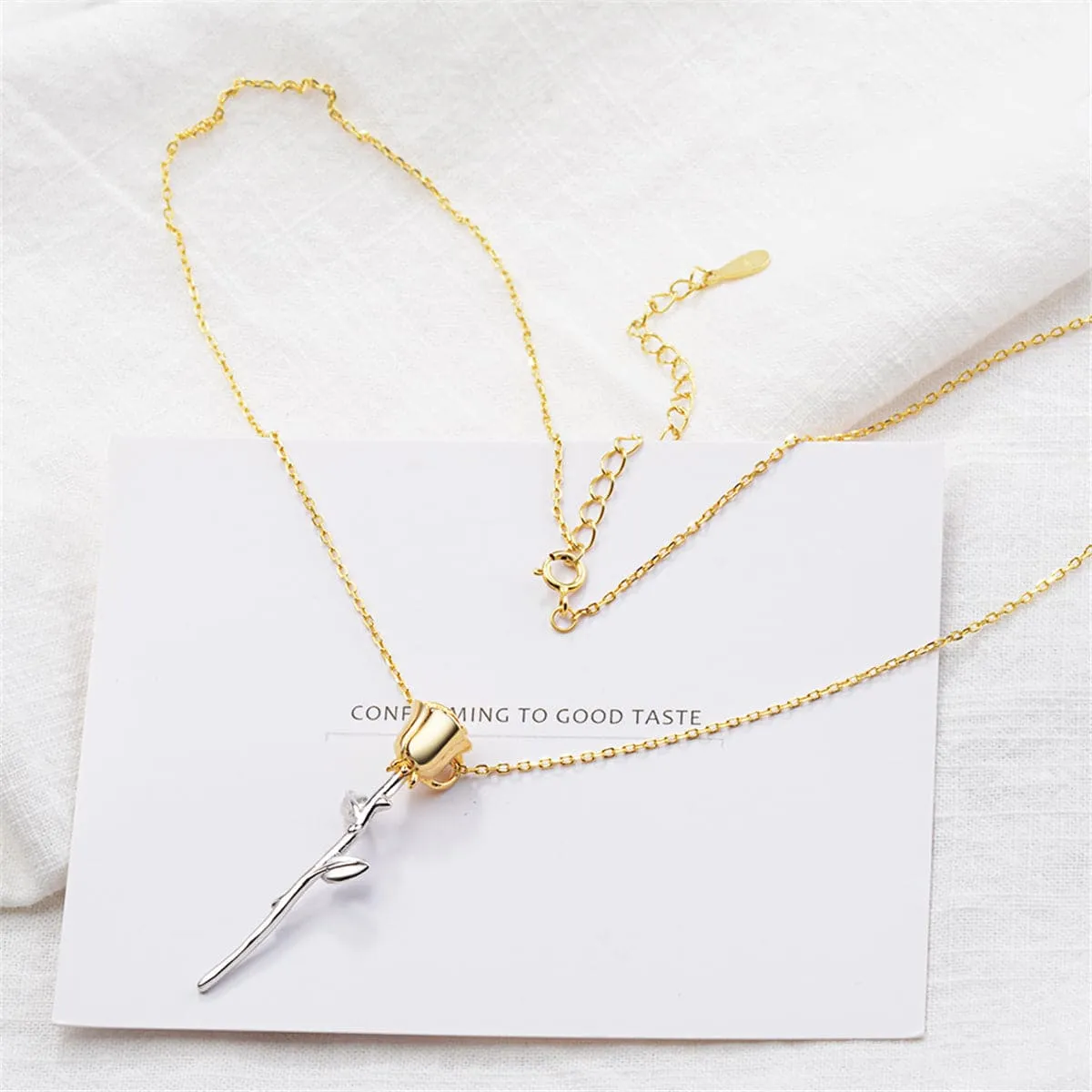 Two Tone Rose Pendant Necklace