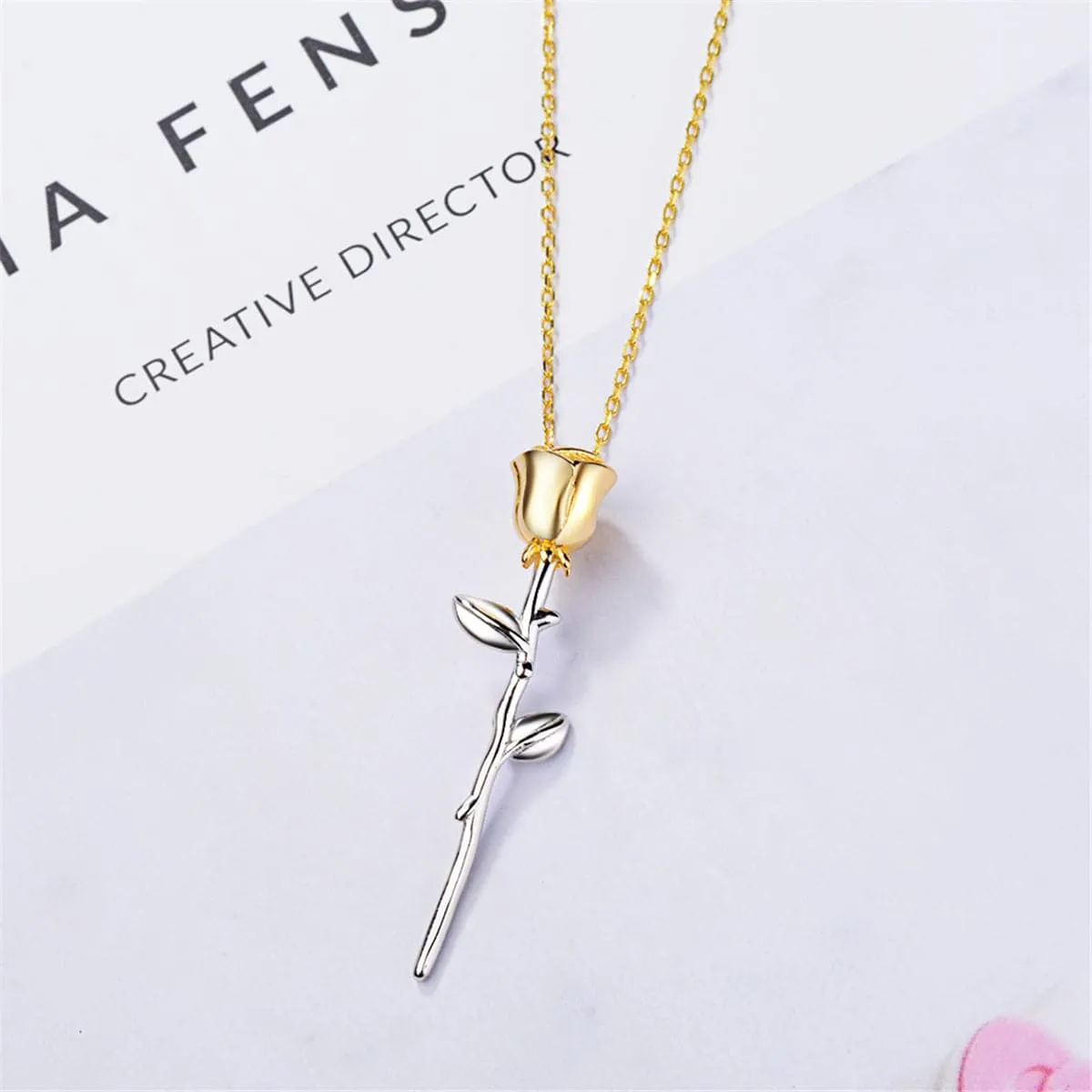 Two Tone Rose Pendant Necklace