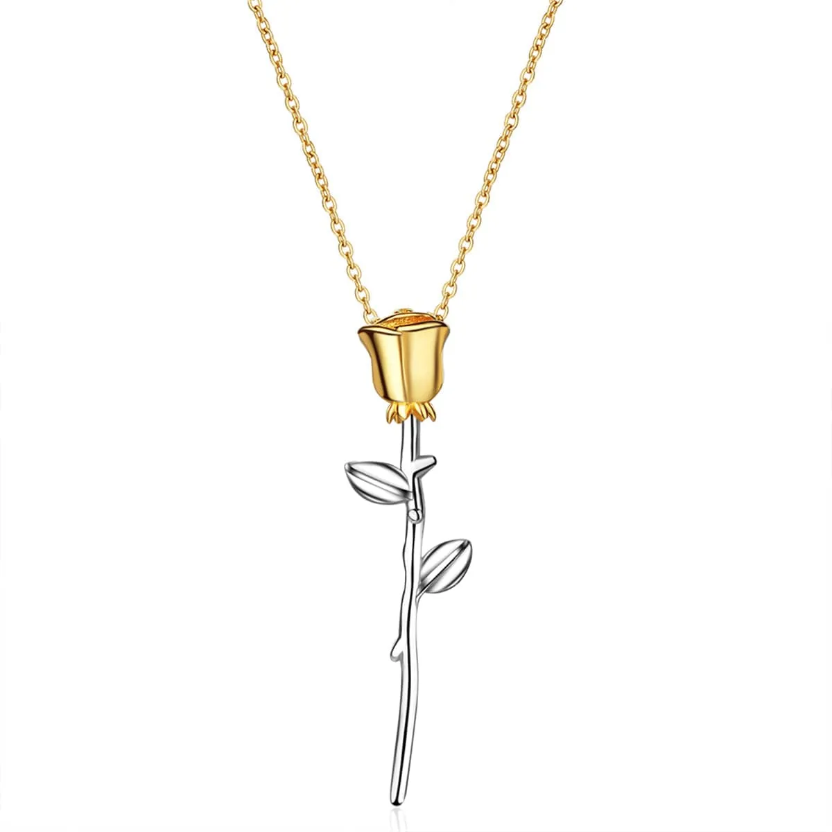 Two Tone Rose Pendant Necklace