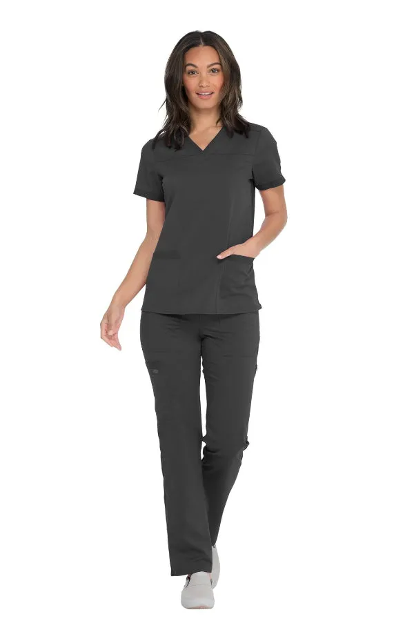 V-Neck Top With Rib Knit Panels