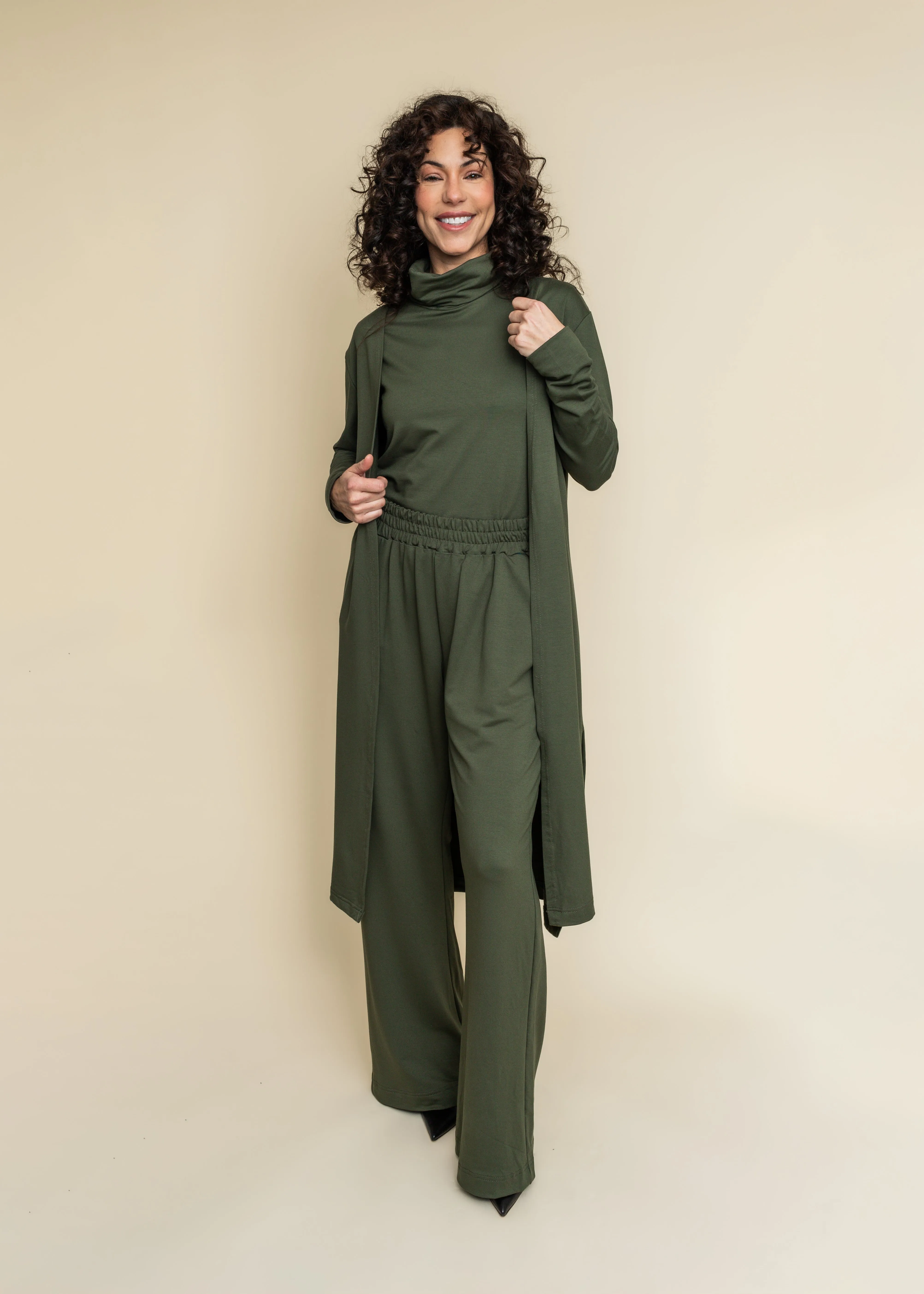 Valeria Three-piece set - Turtleneck, pants and open front coat set