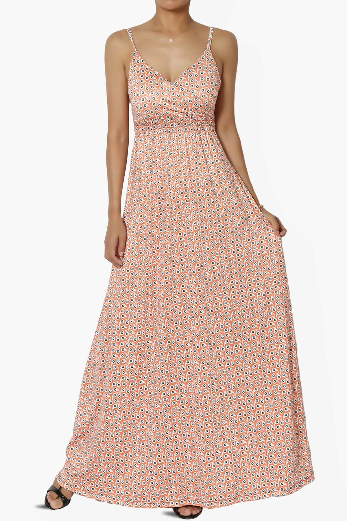 Vector Floral Print Jersey Sleeveless Maxi Dress