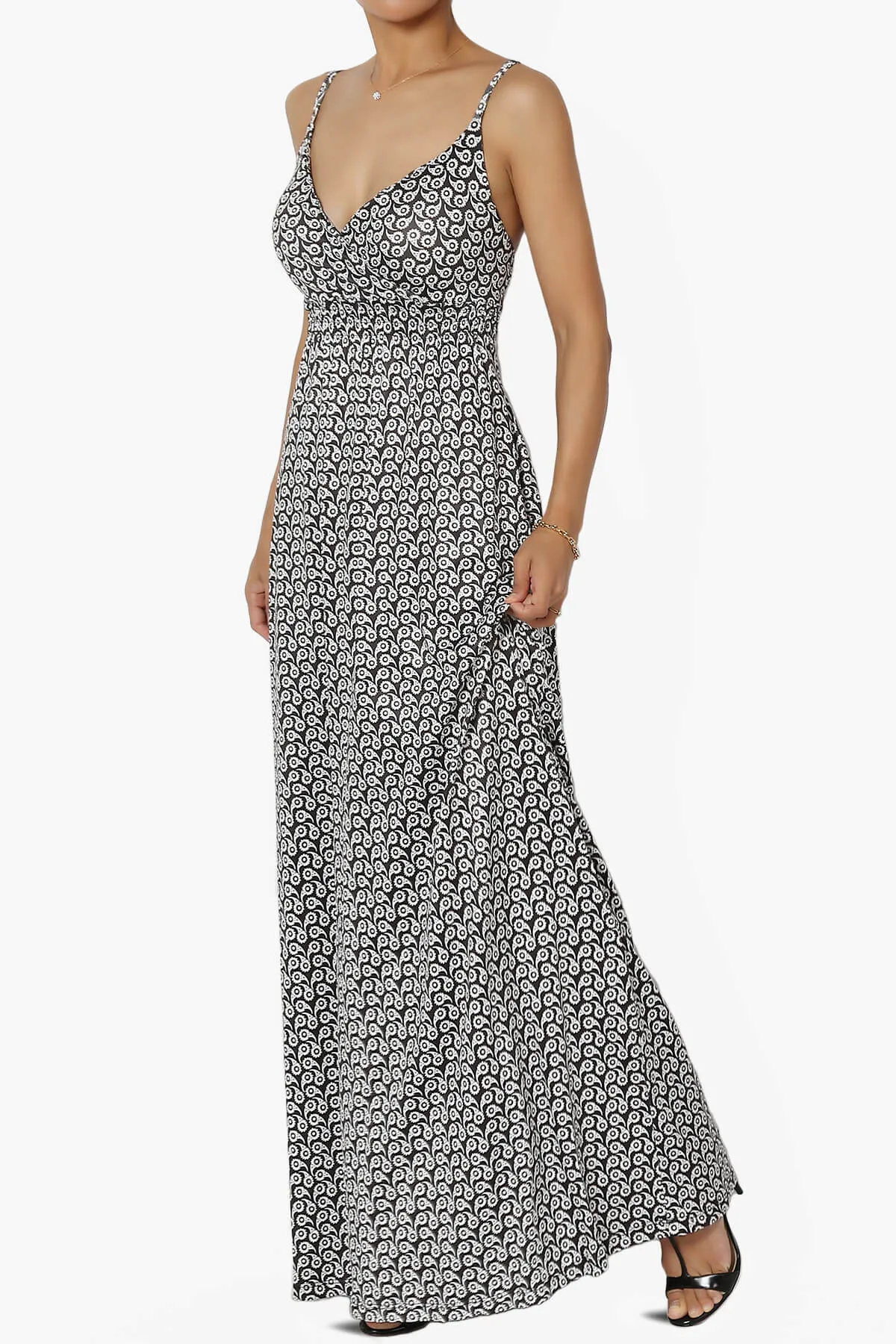 Vector Floral Print Jersey Sleeveless Maxi Dress