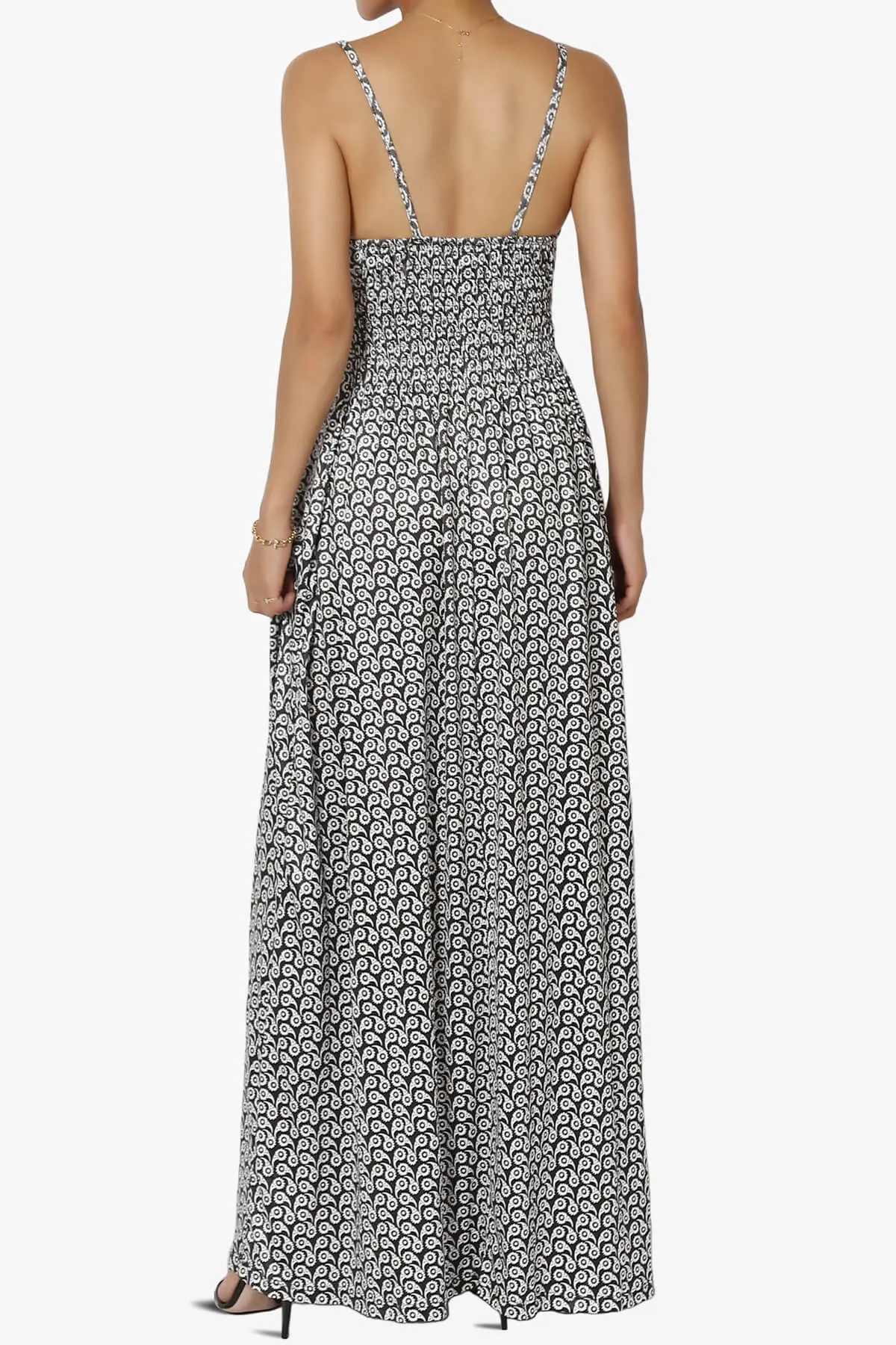 Vector Floral Print Jersey Sleeveless Maxi Dress