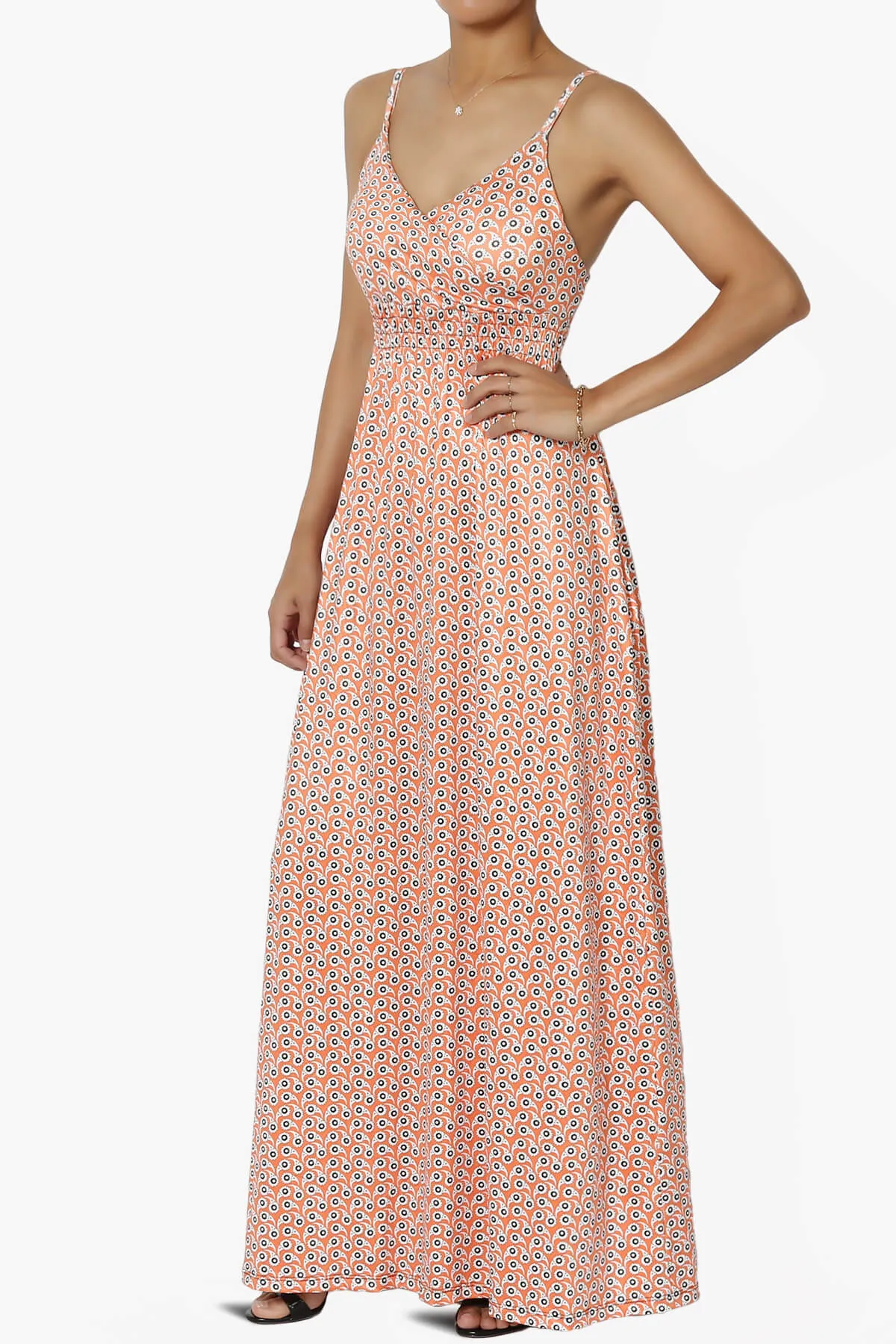 Vector Floral Print Jersey Sleeveless Maxi Dress