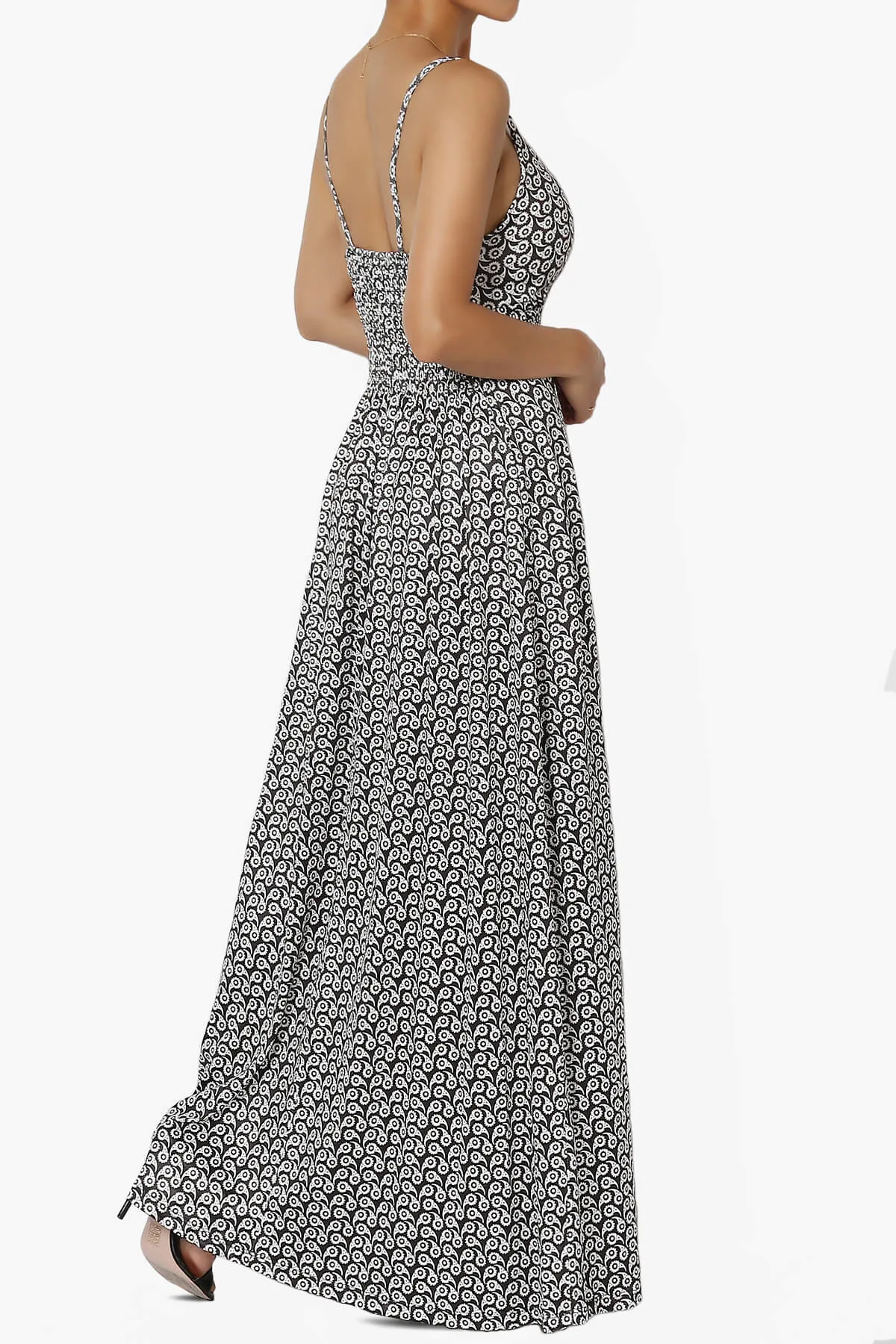 Vector Floral Print Jersey Sleeveless Maxi Dress