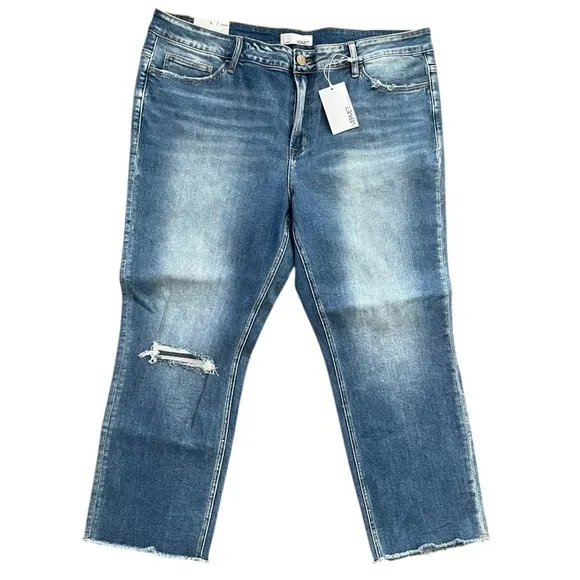 VERVET Carlene New Mid Rise Slim Straight Blue Jeans Women's Size 20 Distressed