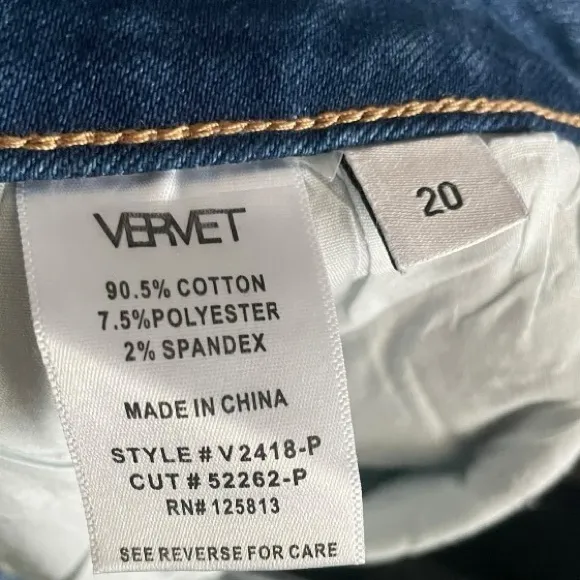 VERVET Carlene New Mid Rise Slim Straight Blue Jeans Women's Size 20 Distressed