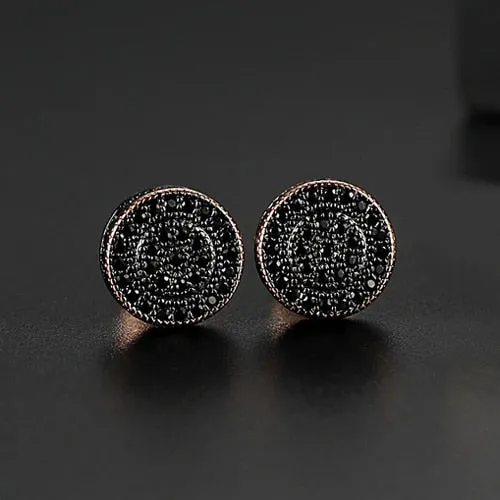 Vintage Black Gemstone Stud Earrings 14k Rose Gold Women's Party Jewelry