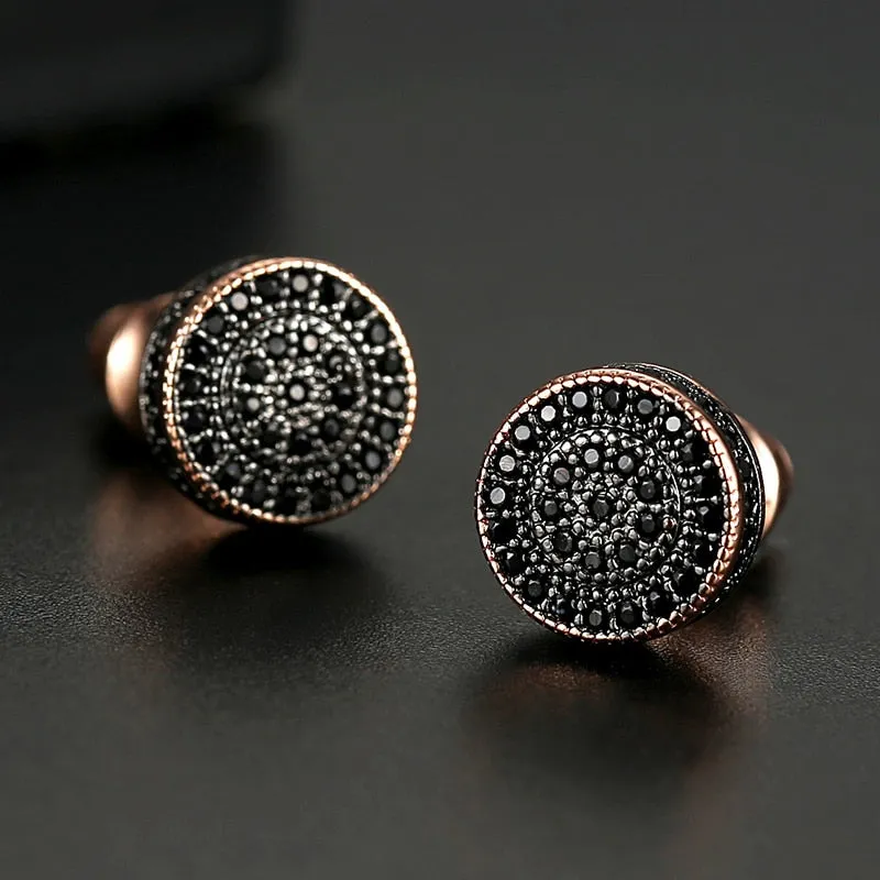 Vintage Black Gemstone Stud Earrings 14k Rose Gold Women's Party Jewelry