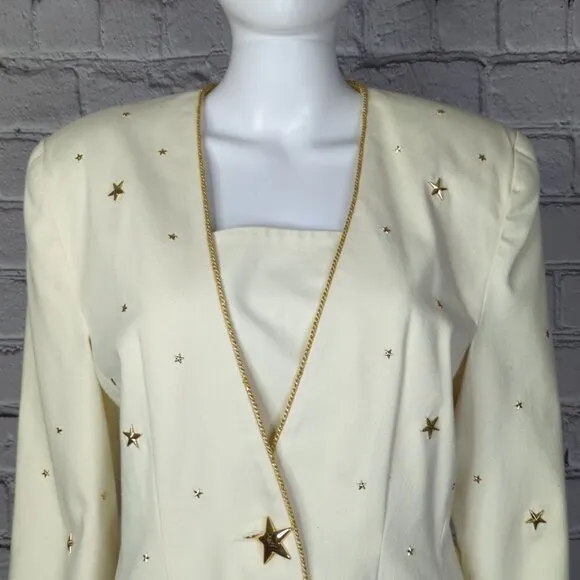 Vintage Magali Collection Gold Star Jacket/Skirt Set, Women's 10
