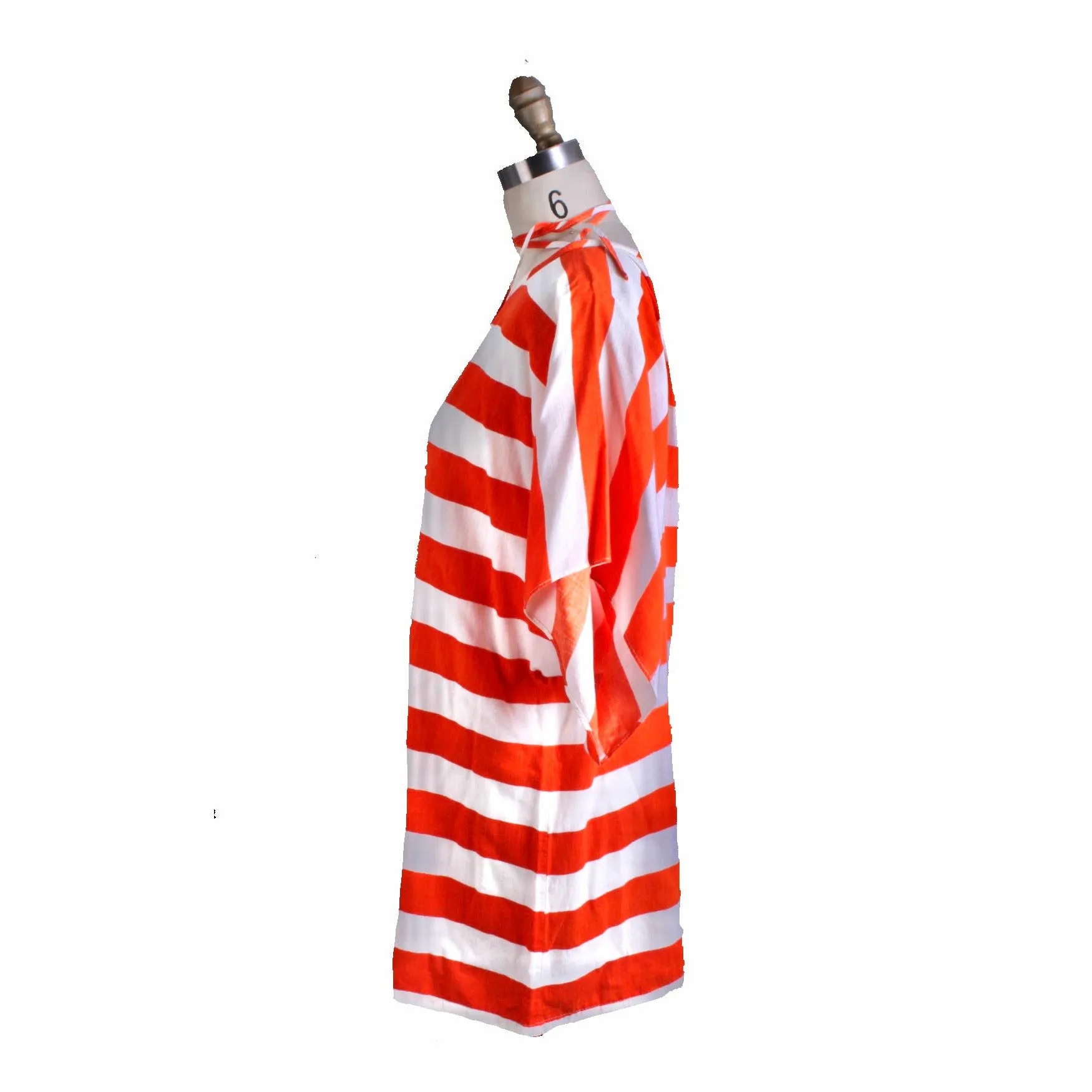 Vintage Vuokko Top Orange White Bold Striped Tunic 1960s-70s Womens S Cotton