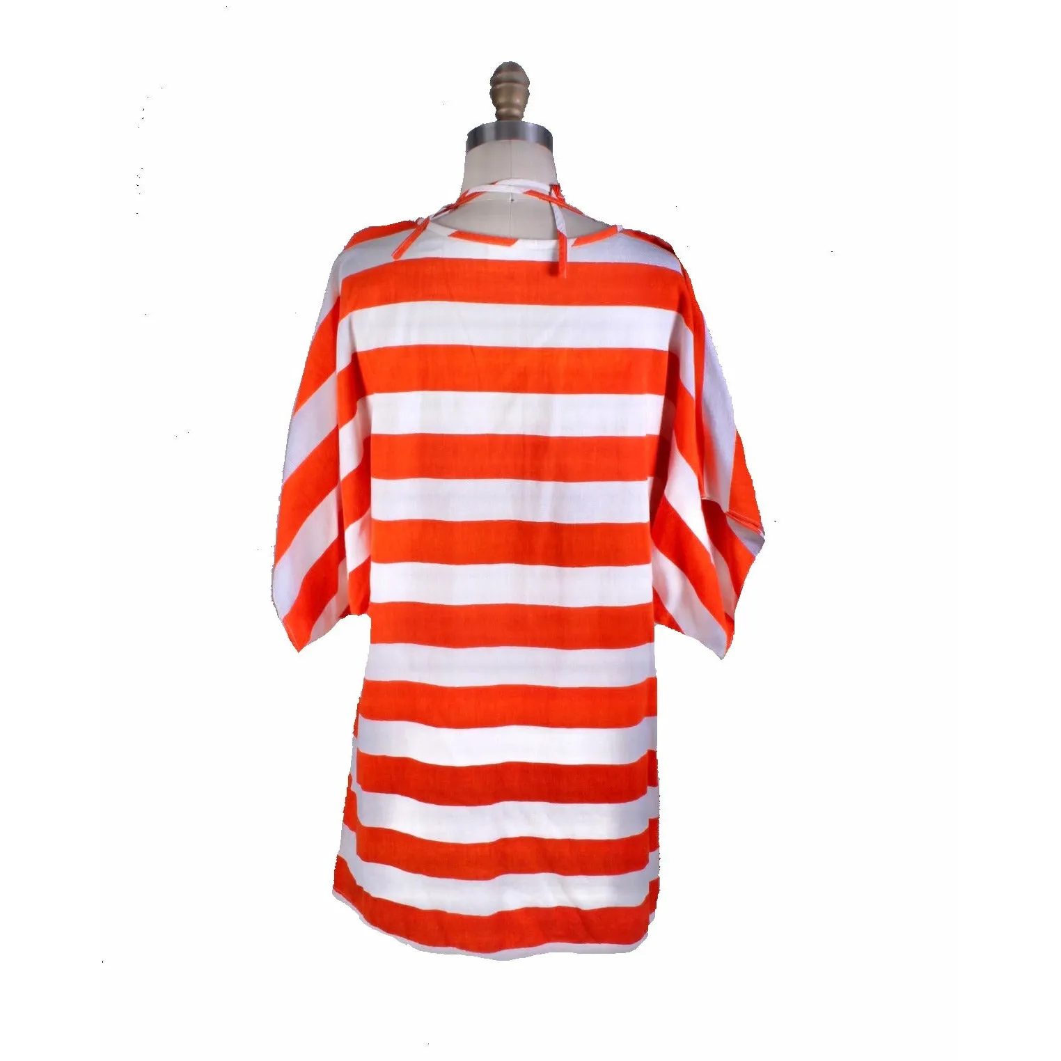 Vintage Vuokko Top Orange White Bold Striped Tunic 1960s-70s Womens S Cotton