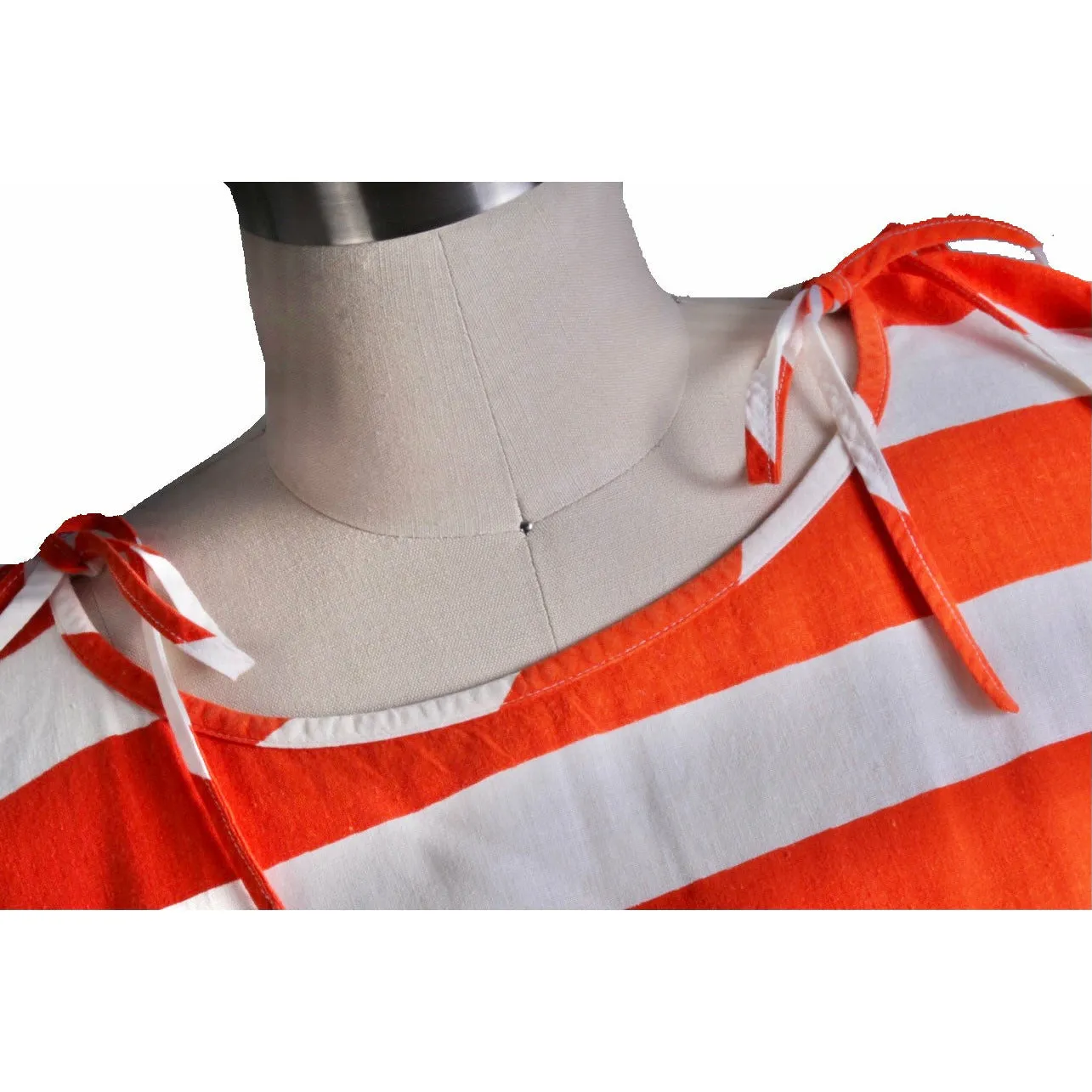 Vintage Vuokko Top Orange White Bold Striped Tunic 1960s-70s Womens S Cotton