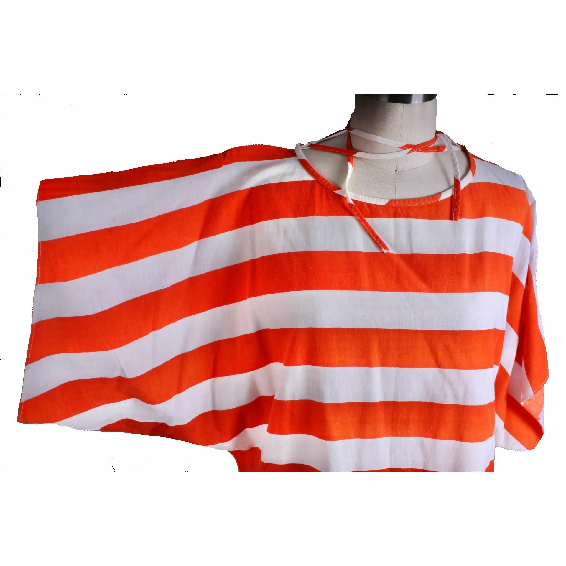 Vintage Vuokko Top Orange White Bold Striped Tunic 1960s-70s Womens S Cotton