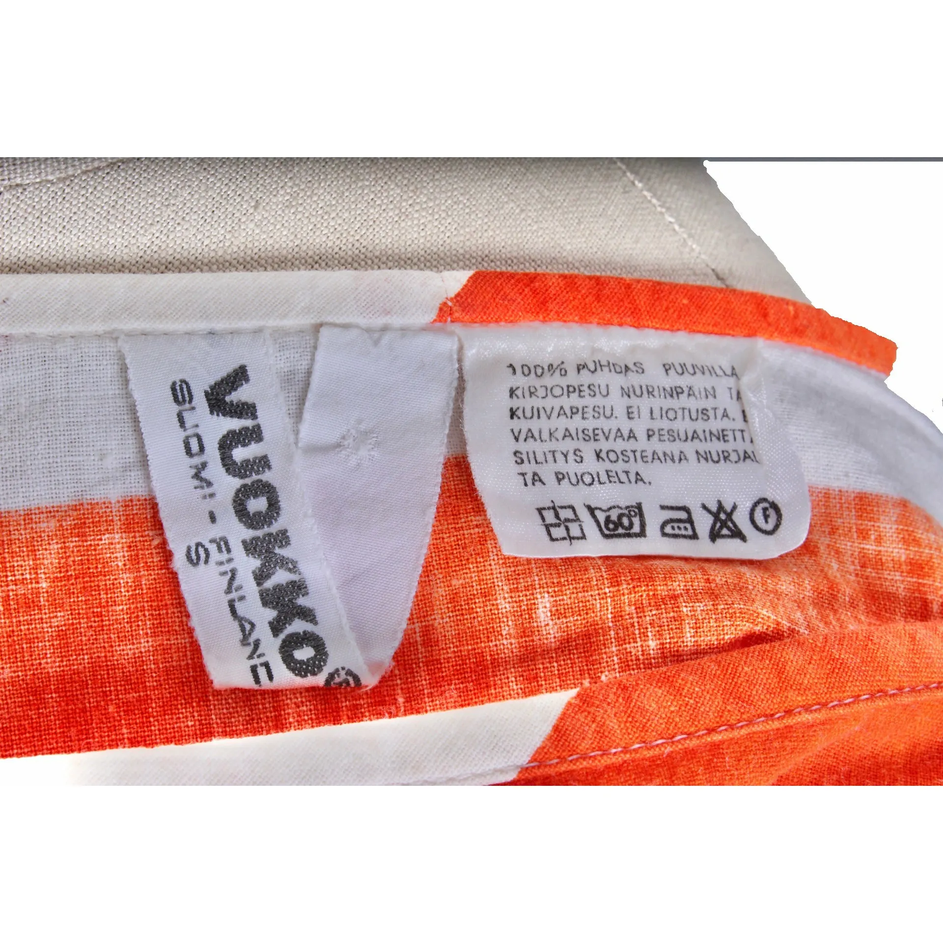 Vintage Vuokko Top Orange White Bold Striped Tunic 1960s-70s Womens S Cotton