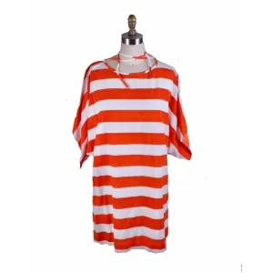 Vintage Vuokko Top Orange White Bold Striped Tunic 1960s-70s Womens S Cotton