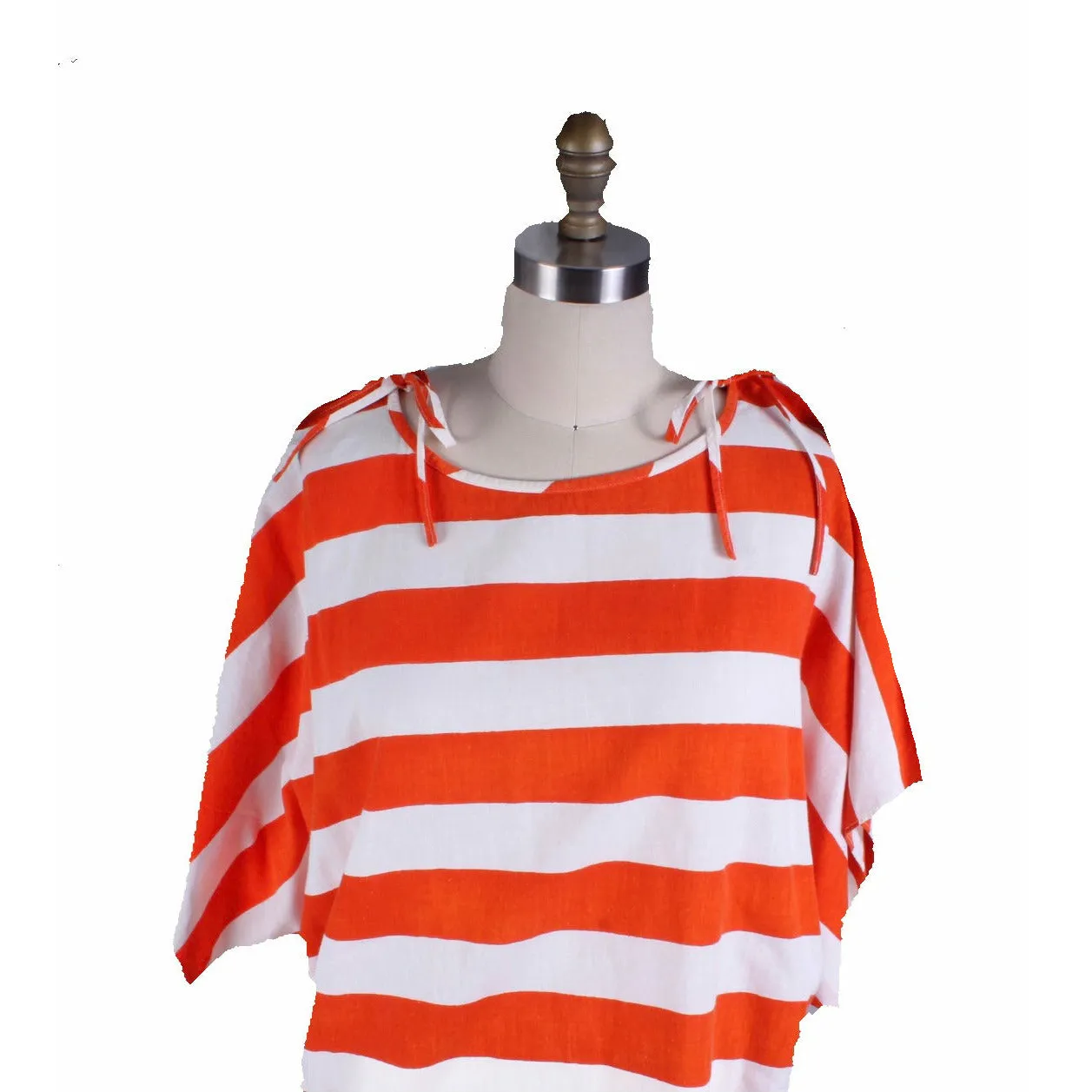Vintage Vuokko Top Orange White Bold Striped Tunic 1960s-70s Womens S Cotton