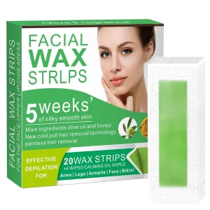 Wax Strips, Facial Hair Removal Wax Strips, Women'S Facial Hair Removal Wax Strips, Gentle and Fast, for Face, Eyebrows, Upper Lip and Chin - Hypoallergenic, Suitable for All Skin Types，98% Natural