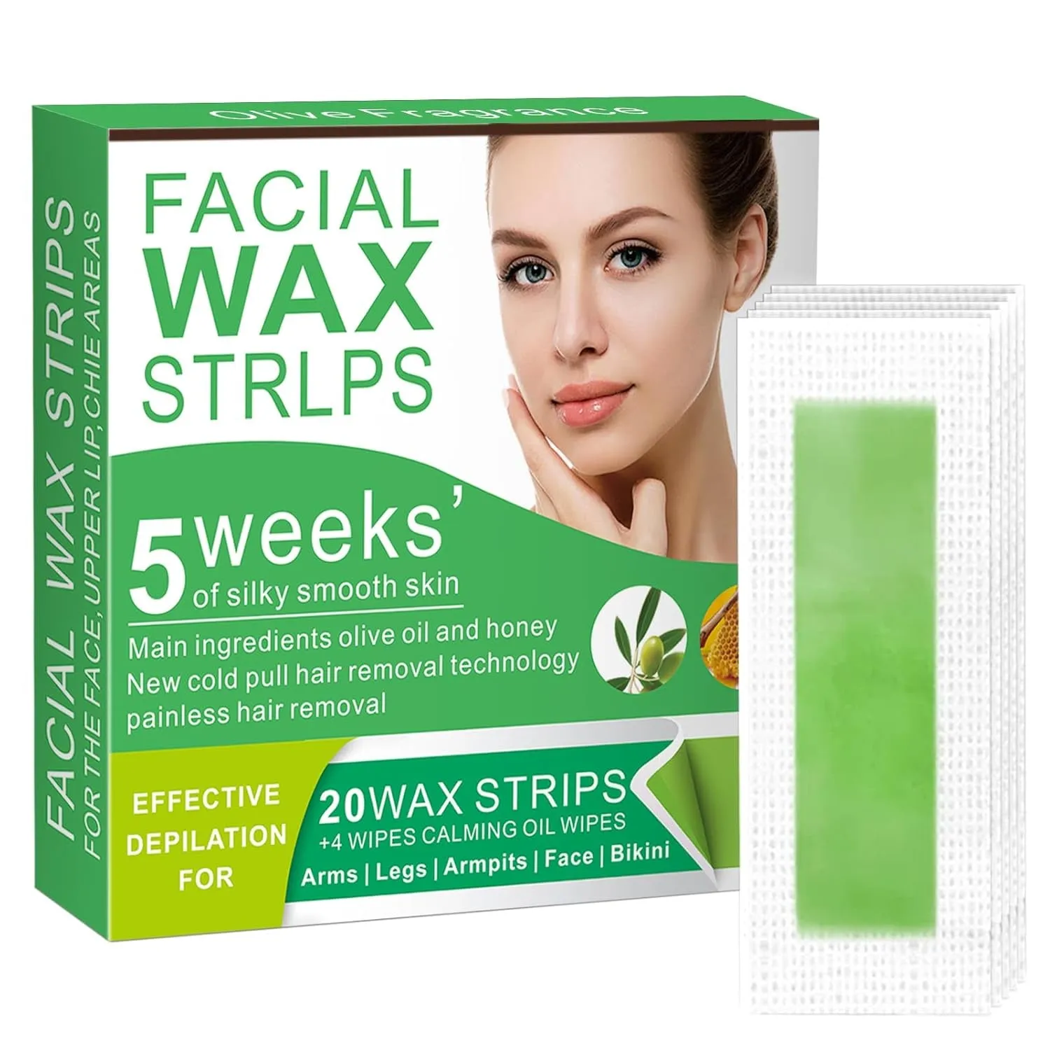Wax Strips, Facial Hair Removal Wax Strips, Women'S Facial Hair Removal Wax Strips, Gentle and Fast, for Face, Eyebrows, Upper Lip and Chin - Hypoallergenic, Suitable for All Skin Types，98% Natural
