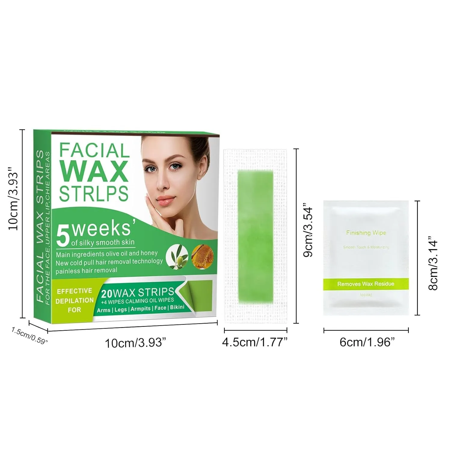 Wax Strips, Facial Hair Removal Wax Strips, Women'S Facial Hair Removal Wax Strips, Gentle and Fast, for Face, Eyebrows, Upper Lip and Chin - Hypoallergenic, Suitable for All Skin Types，98% Natural